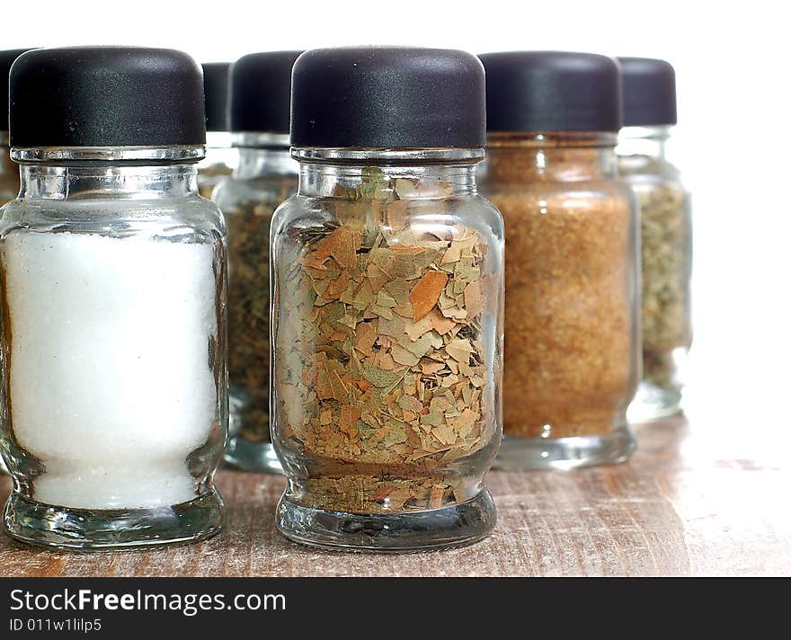 Variety of spices in bottles