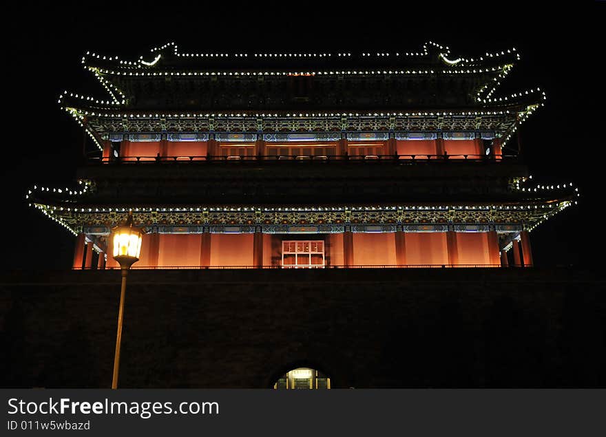 Ancient building, night scene, lighten the building. Ancient building, night scene, lighten the building