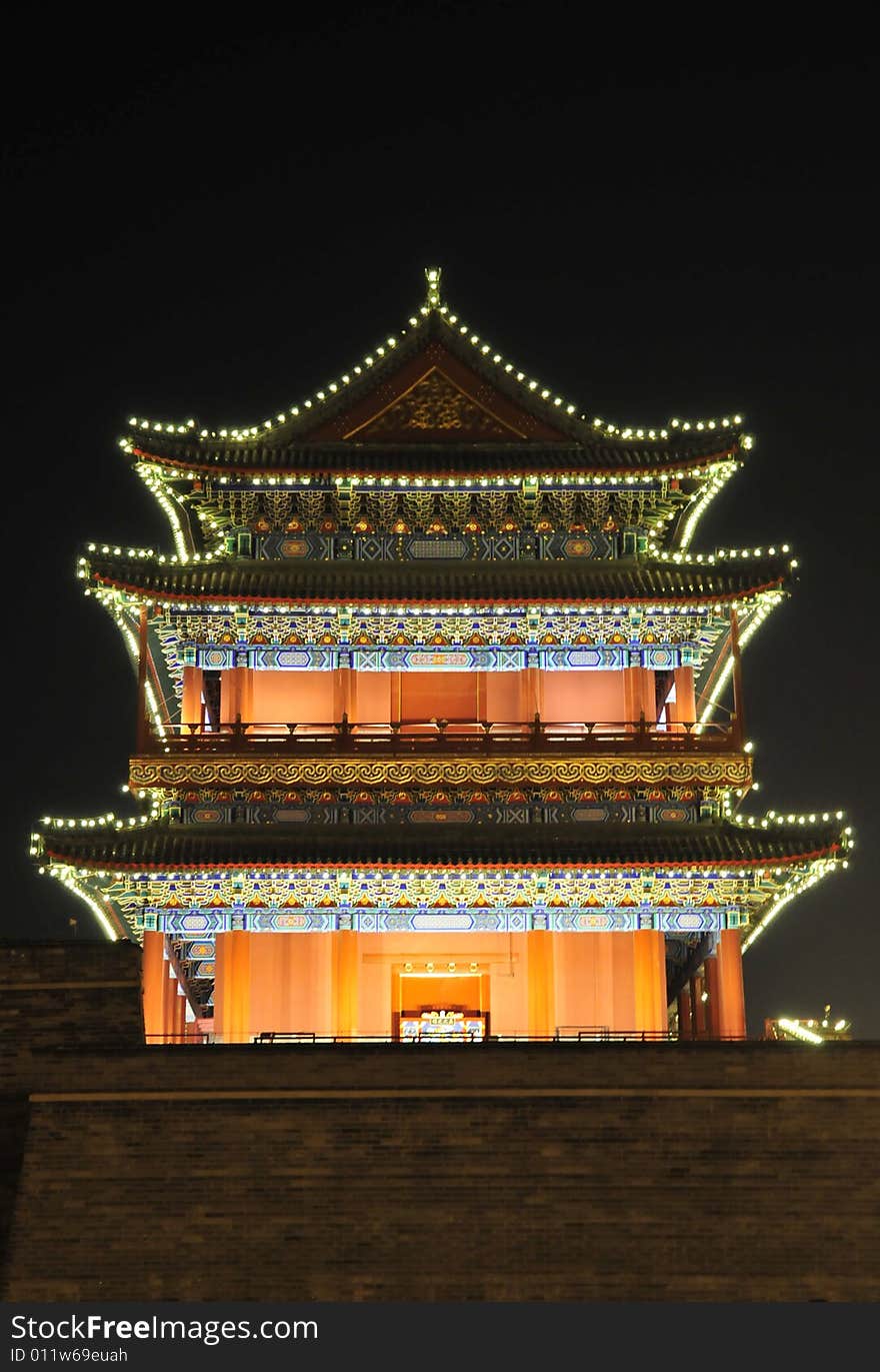 Ancient building, night scene, city gate. Ancient building, night scene, city gate