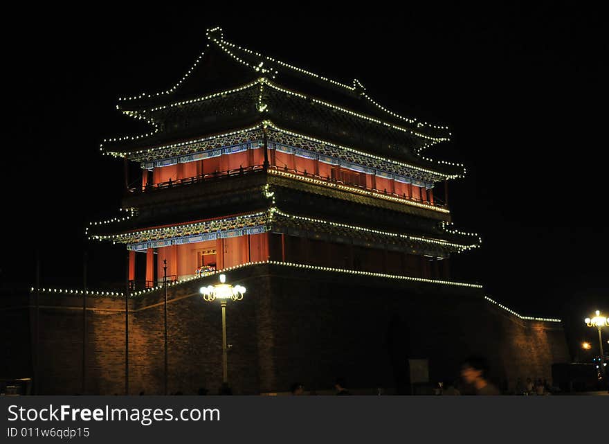 Ancient building, night scene, city gate. Ancient building, night scene, city gate