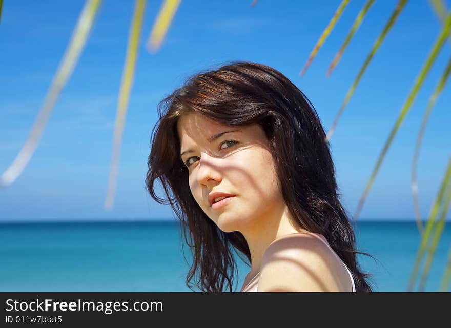 View of  nice young  gorgeous female in summer environment. View of  nice young  gorgeous female in summer environment