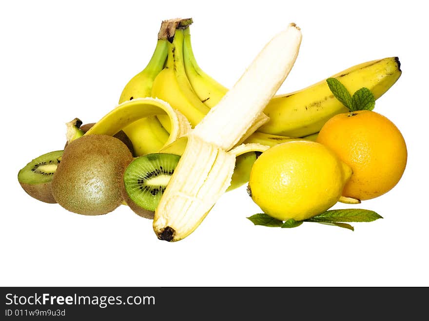 Fresh fruits on white