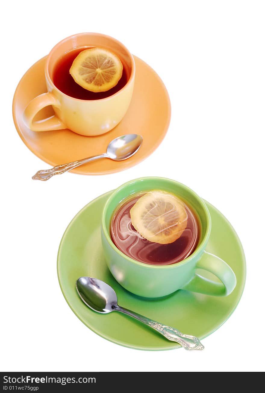 Tea cups on white background