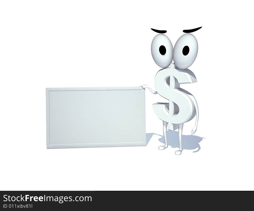 3d dollar sign with empty board. 3d dollar sign with empty board