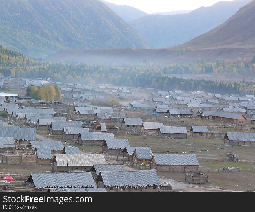 Village of log cabins