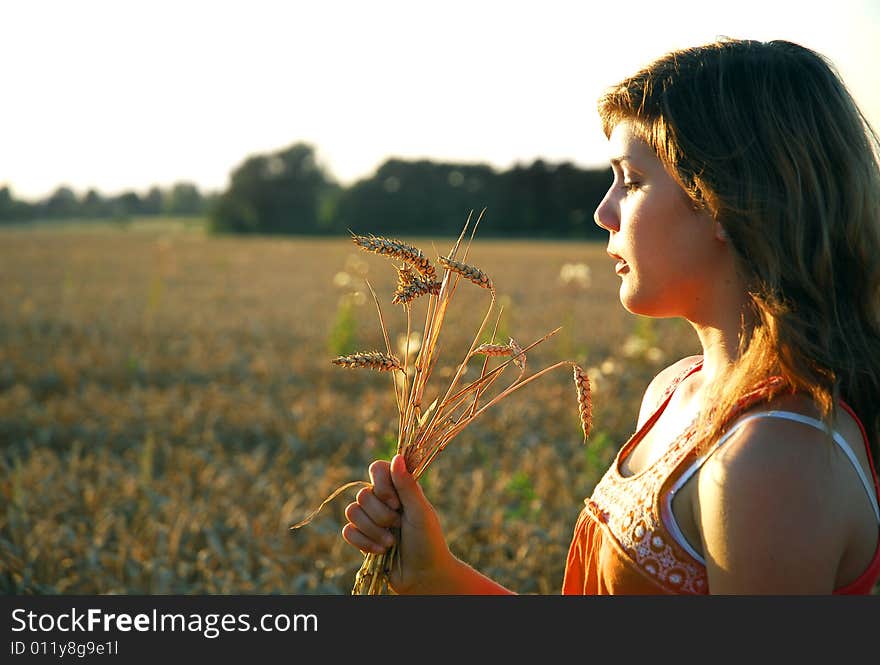 Young girl in field of wheat