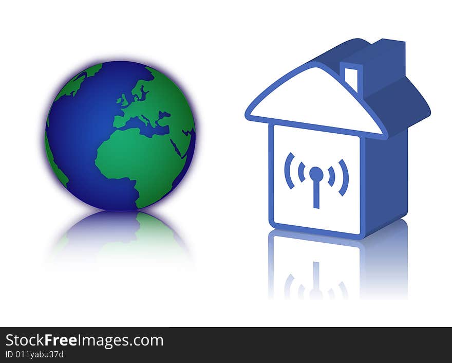 Logo of wireless with house and hearth on white background