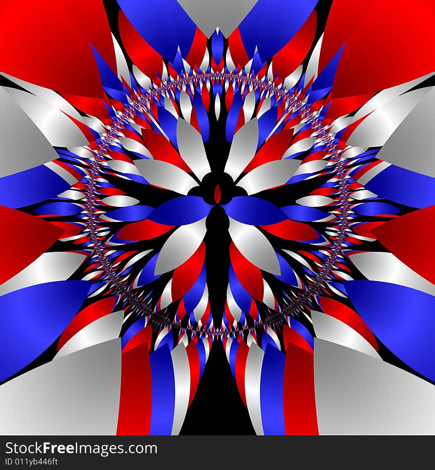 Abstract fractal image resembling a patriotic American dragonfly