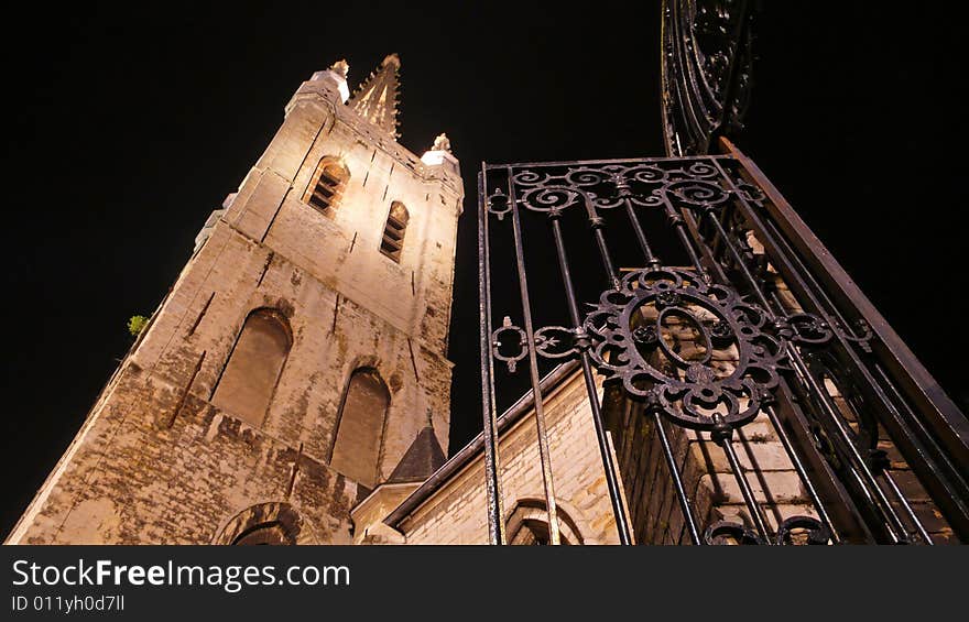 Nicely lighted church by night