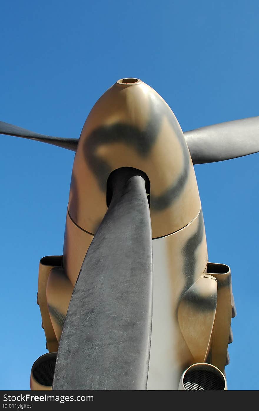 Close-up of the propeller of a WWII military fighter aircraft. Close-up of the propeller of a WWII military fighter aircraft