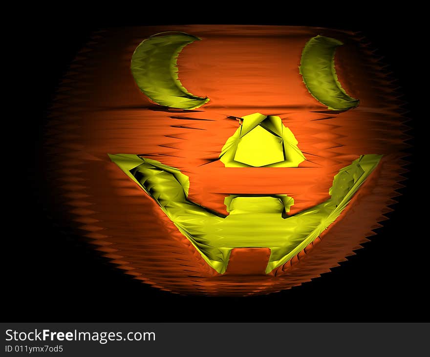 Render of halloween pumpkin face on black