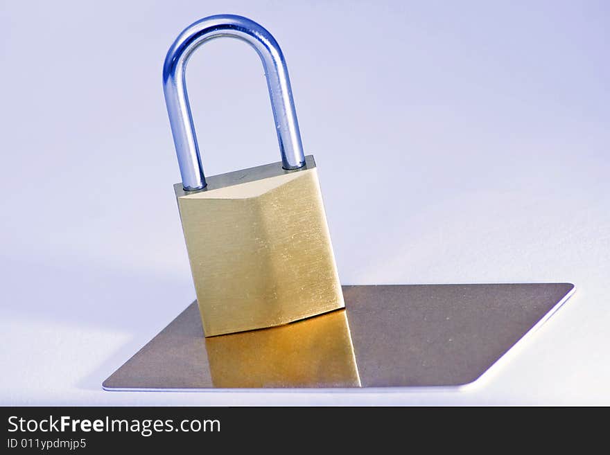 Lock and card isolated on a white background