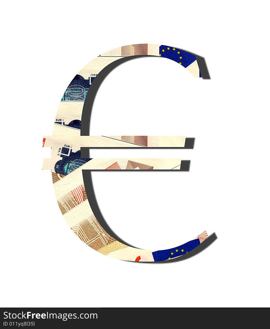 Euro Money Symbol filled with texture of 50Euro Notes for your design isolated on white.