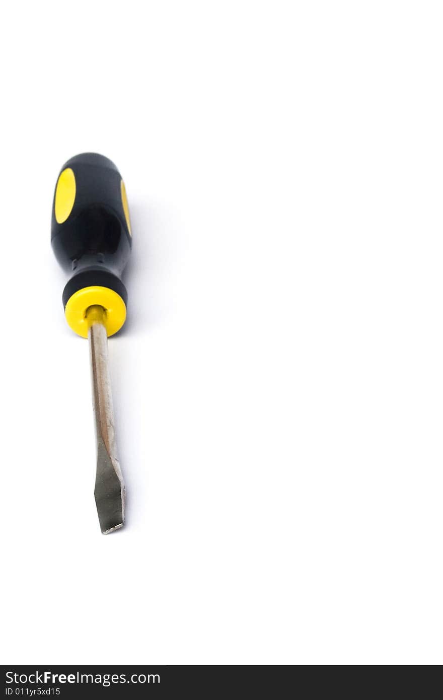 Yellow and black handled screwdriver on white background. Yellow and black handled screwdriver on white background