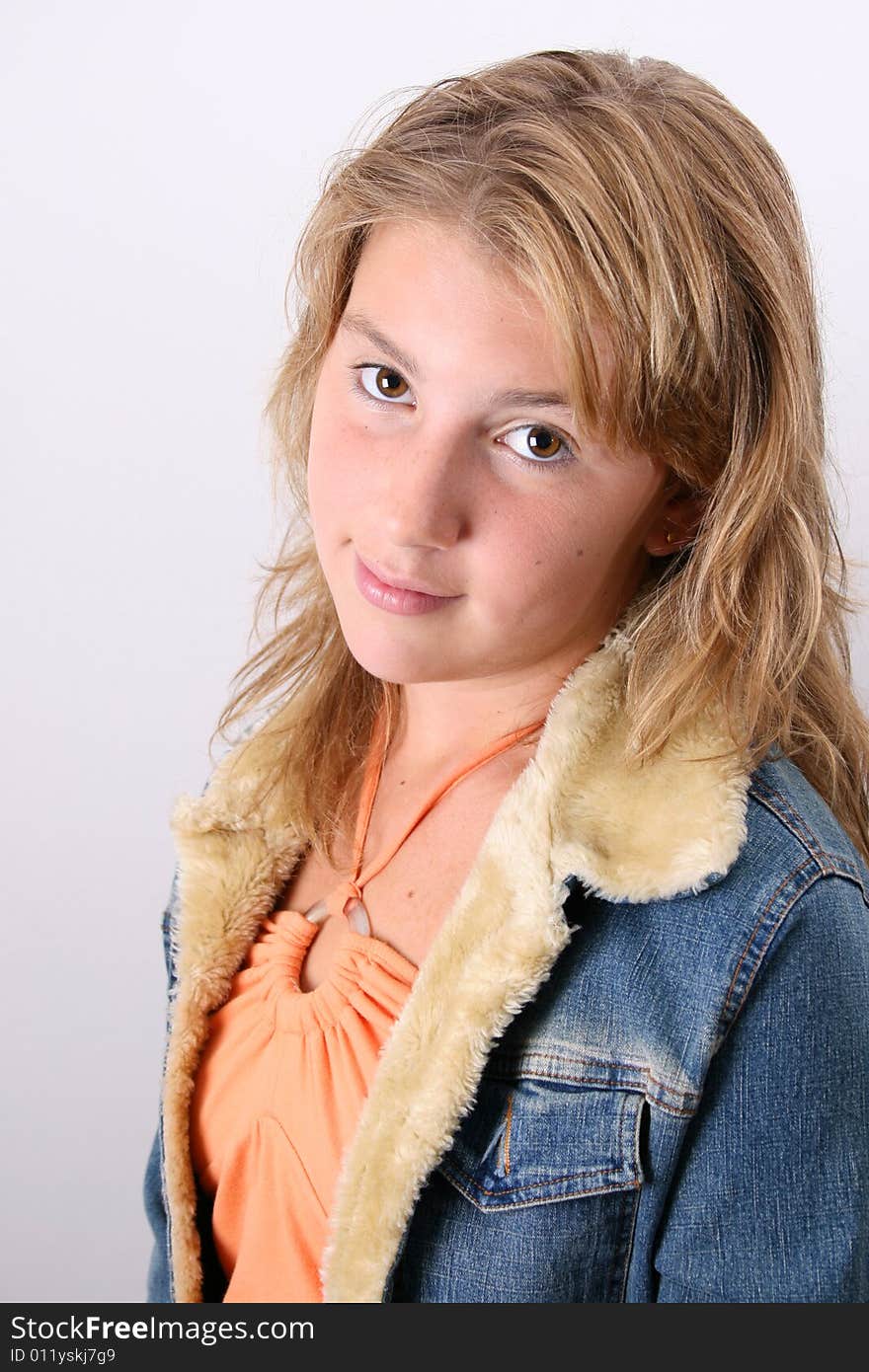 Teenage female model on a white background. Teenage female model on a white background