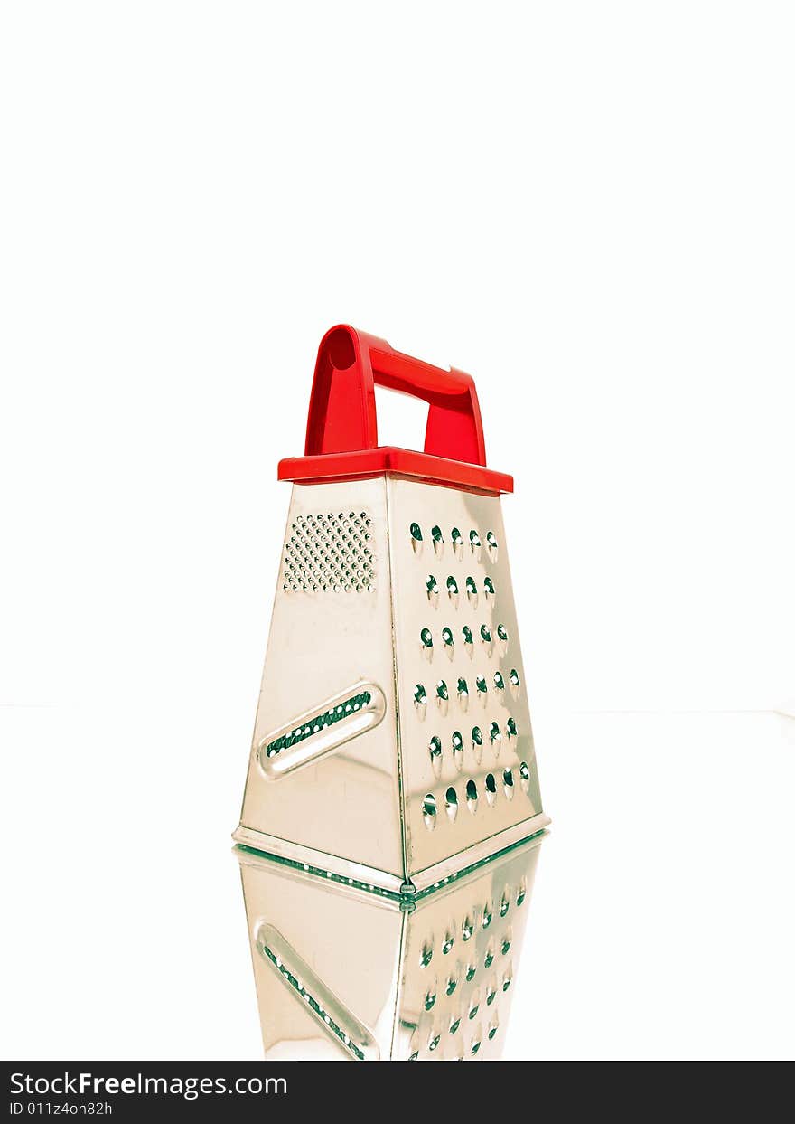 Metal Cheese grater with plastic red handle