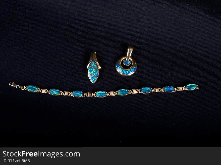 Beautiful turquoise jewelry on black background. Beautiful turquoise jewelry on black background