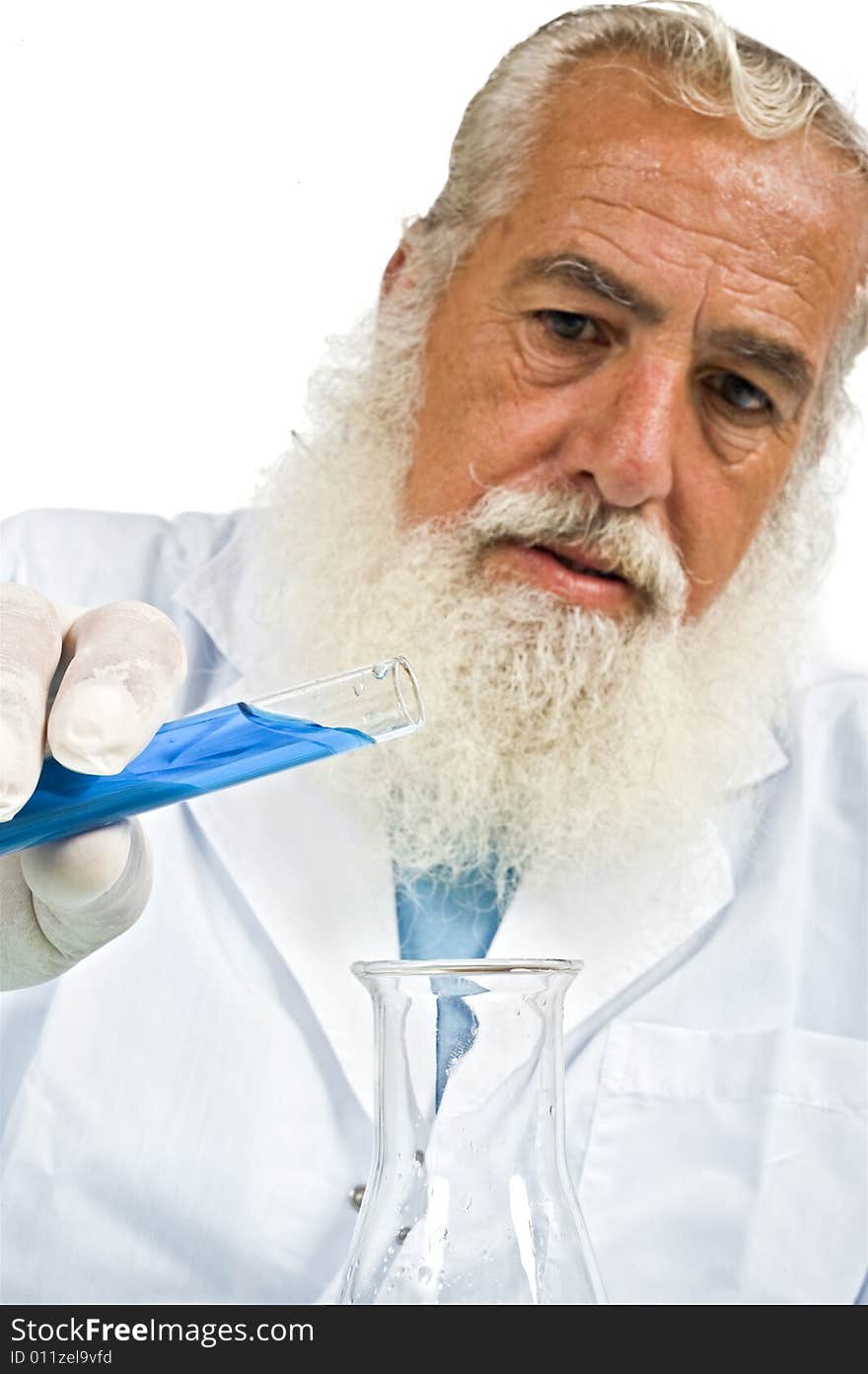 Mature scientist in laboratory isolated on white