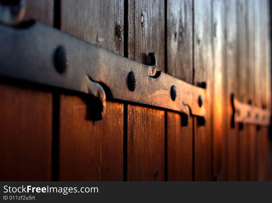 Wooden windows in the sunset