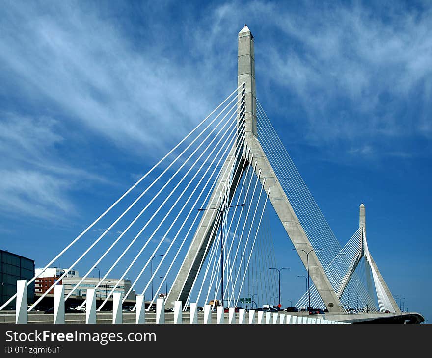 Cable Stay Bridge with blue sky and clouds