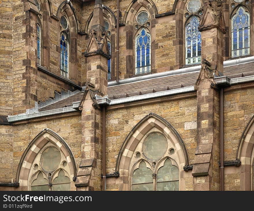 Historic Church Arch and stained glass Detail