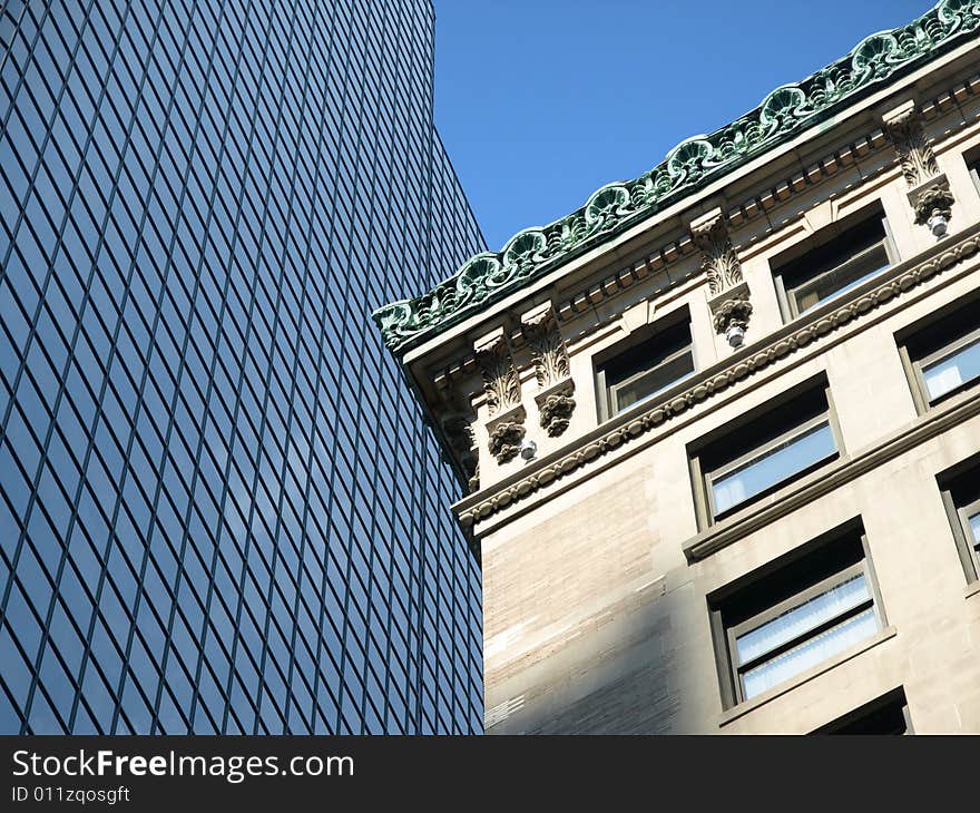 Historic Stone and  Glass Office Building looking up. Historic Stone and  Glass Office Building looking up