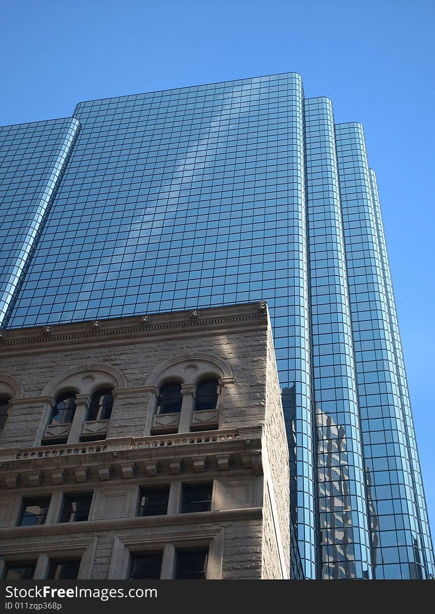 Historic Stone and  Glass Office Building looking up. Historic Stone and  Glass Office Building looking up