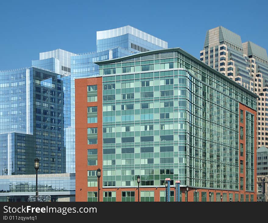 Colorful Modern Office Buildings against blue sky