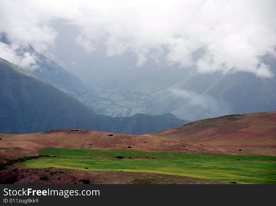 Beautiful view of the Sacred Valley near Cuzco Peru