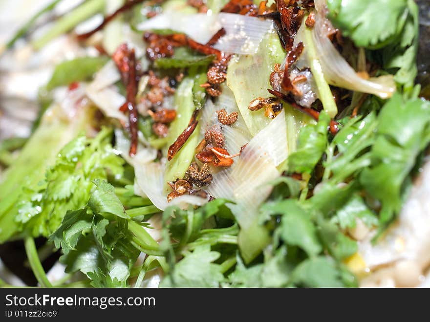 Chinese Dish seasoning inlcude chili, spring onion, and caraway