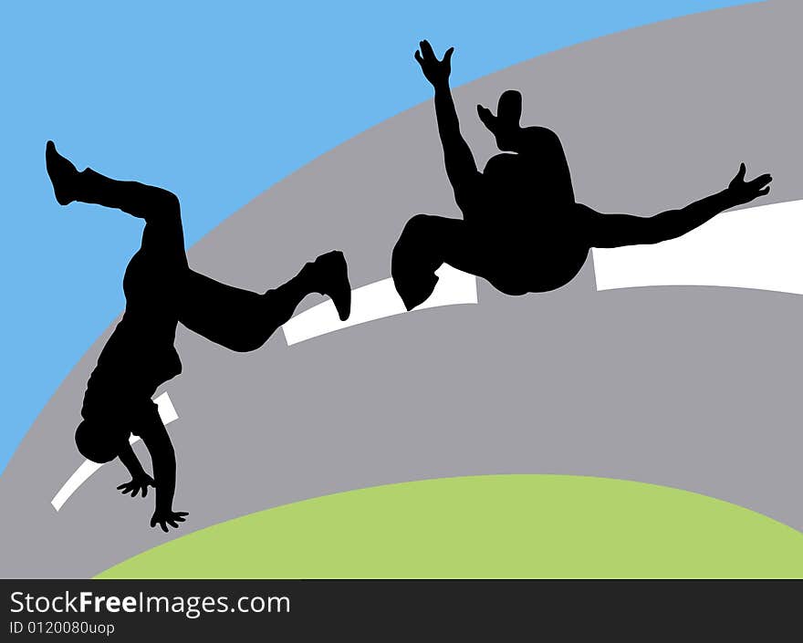 Illustration silhouette of dance fight on coloured street background. Illustration silhouette of dance fight on coloured street background