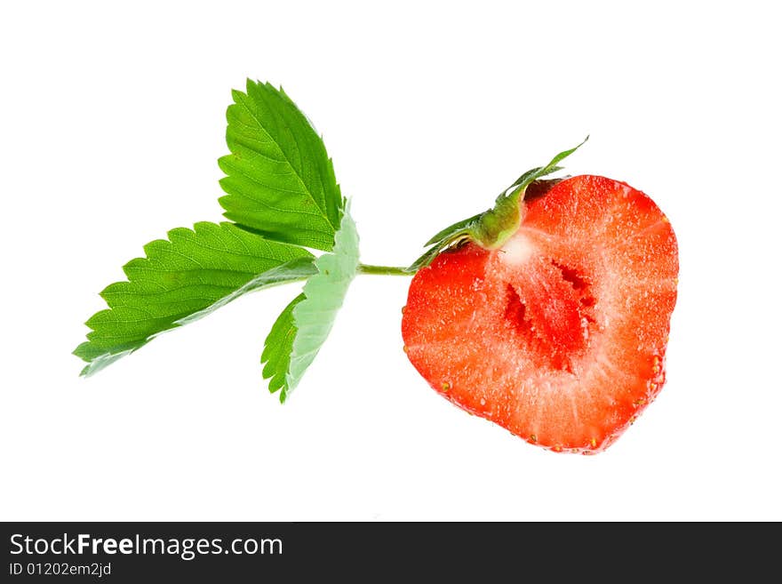 Strawberry with leafs on a white background. Strawberry with leafs on a white background.