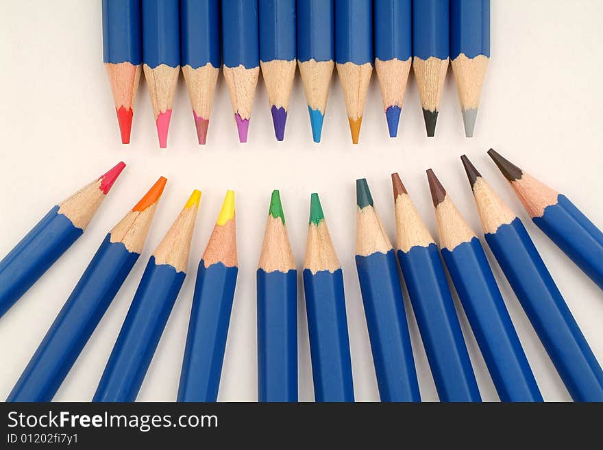 Colour pencils on a white background