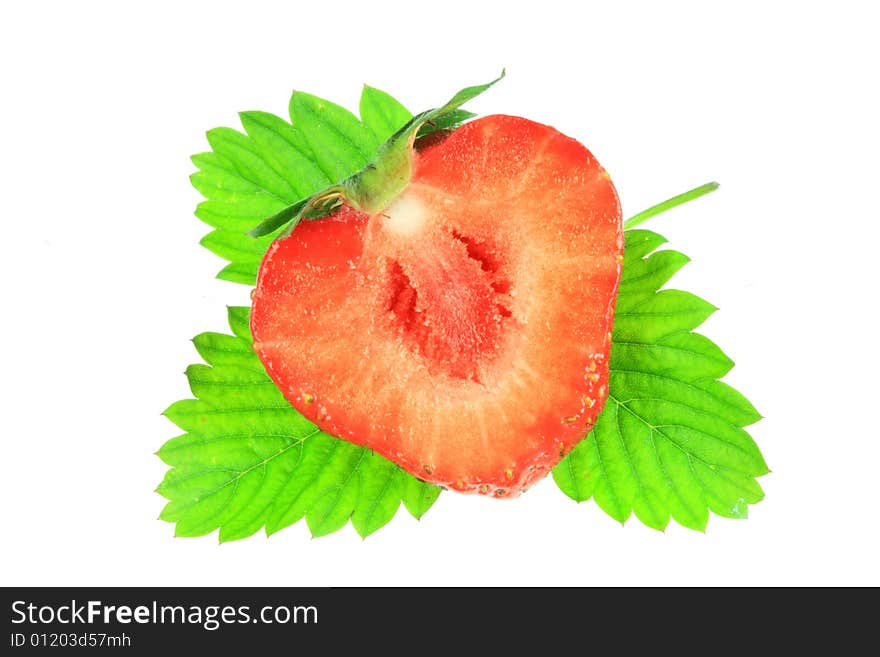 Slice of strawberry on a white background. Slice of strawberry on a white background.