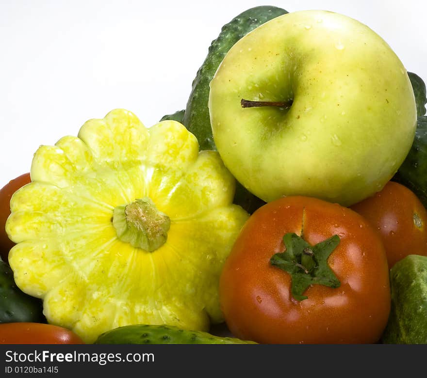 A pile of vegetables isolated on a white background