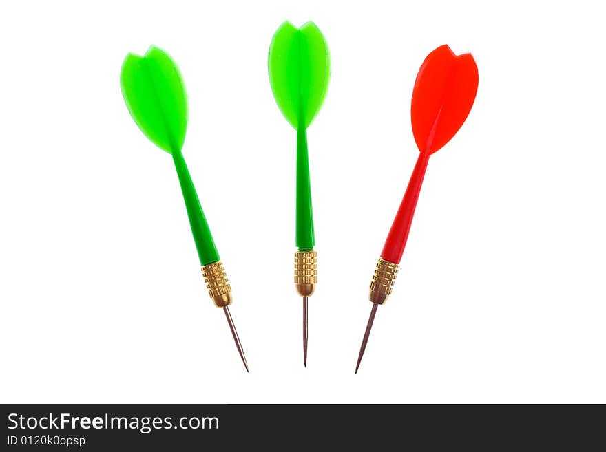 Three  darts two green and one red arrow on white background