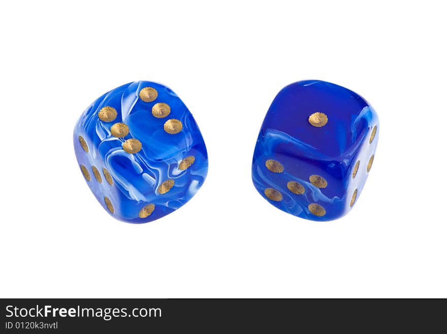 Two blue dices  on the white background