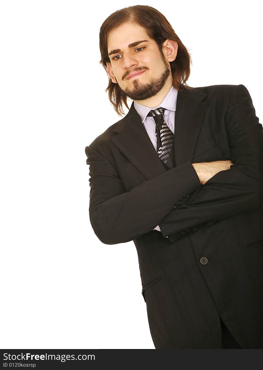 Shot of isolated young business man thinking and folding his hand. Shot of isolated young business man thinking and folding his hand