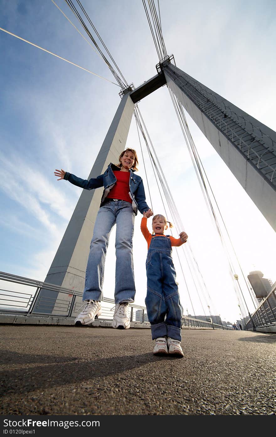 Mother and daughter have a good time in the city