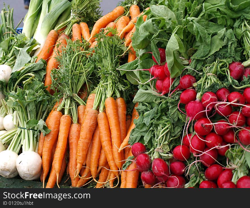 Vegetables on market carrots and radish. Vegetables on market carrots and radish