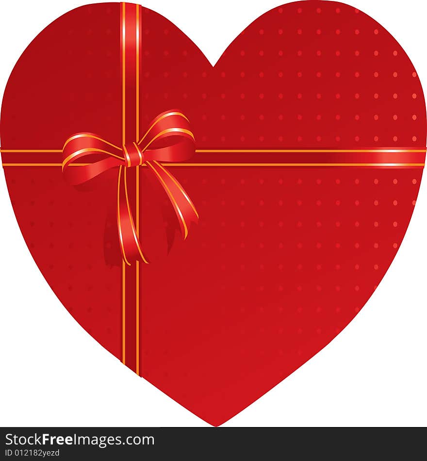 Heart shape red present box with red ribbon, vector illustration