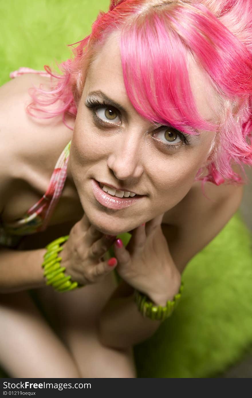 Pretty Woman with Pink Hair