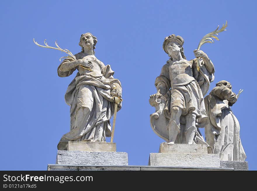 Classicistic  statues on the roof of Solothurns Cathedral. Classicistic  statues on the roof of Solothurns Cathedral