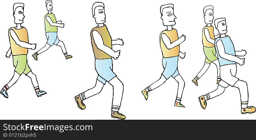 A team of men are running in the same direction. Fully scalable vector illustration. A team of men are running in the same direction. Fully scalable vector illustration.