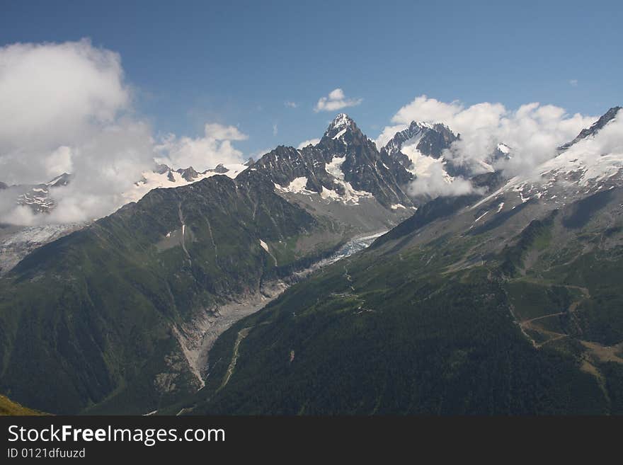 The Mont Blanc mountain range has numerous glaciers - this shows how they are receding. The Mont Blanc mountain range has numerous glaciers - this shows how they are receding