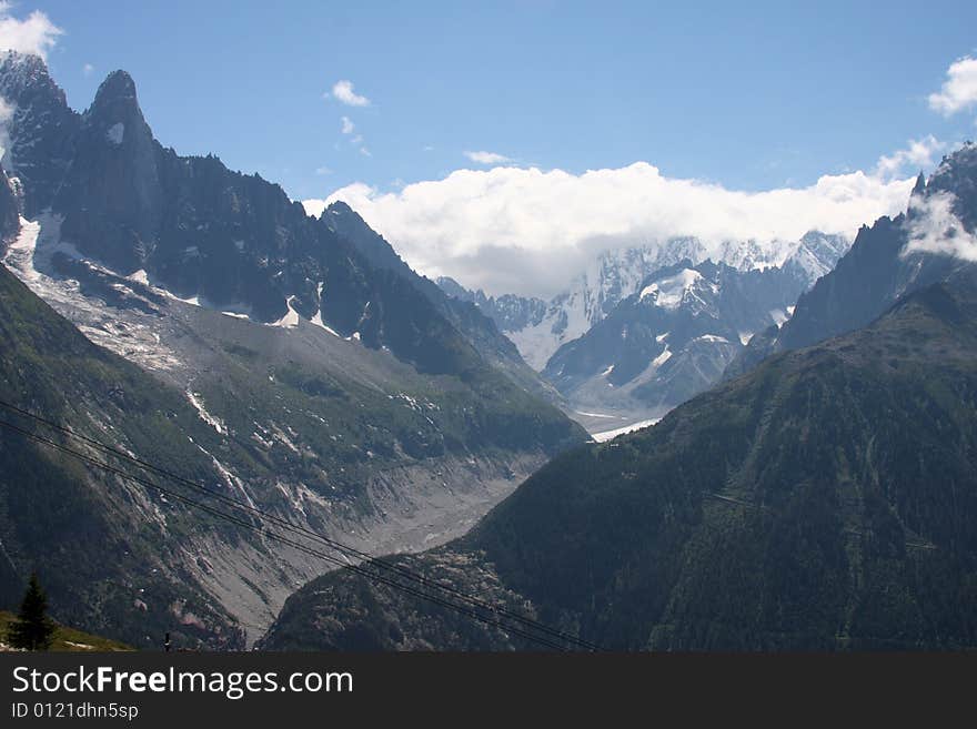 The Mont Blanc mountain range has numerous glaciers - this shows how they are receding. The Mont Blanc mountain range has numerous glaciers - this shows how they are receding