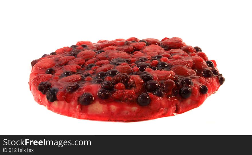 Closeup of a delicious strawberry pie on  white background.