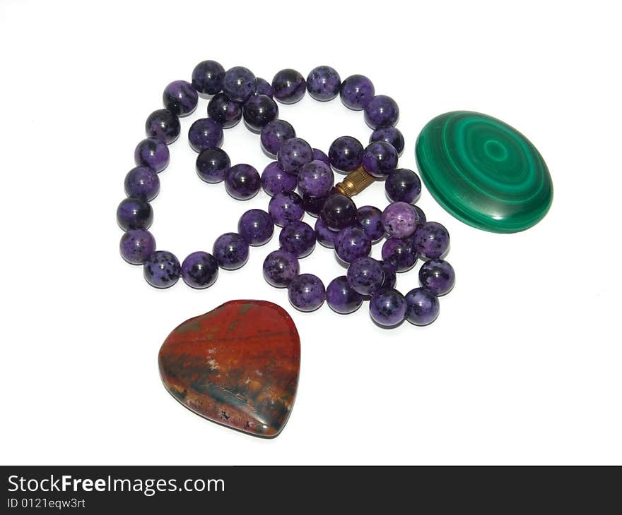 Jewels from a stone on a white background