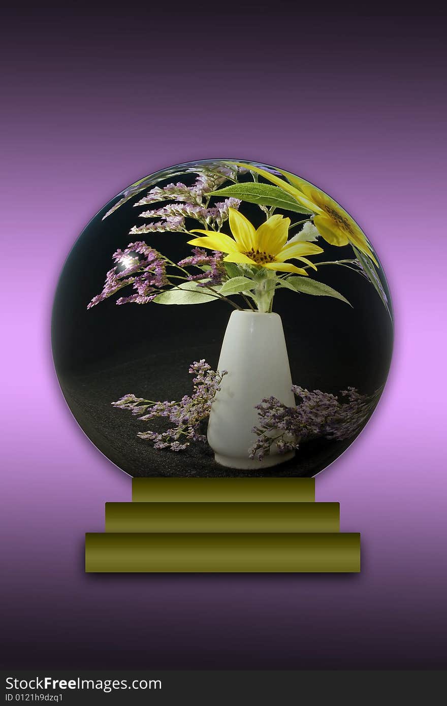 A photograph of a Sunflower in white vasee with a filtered effect to create the globe.  Room for copy. A photograph of a Sunflower in white vasee with a filtered effect to create the globe.  Room for copy.