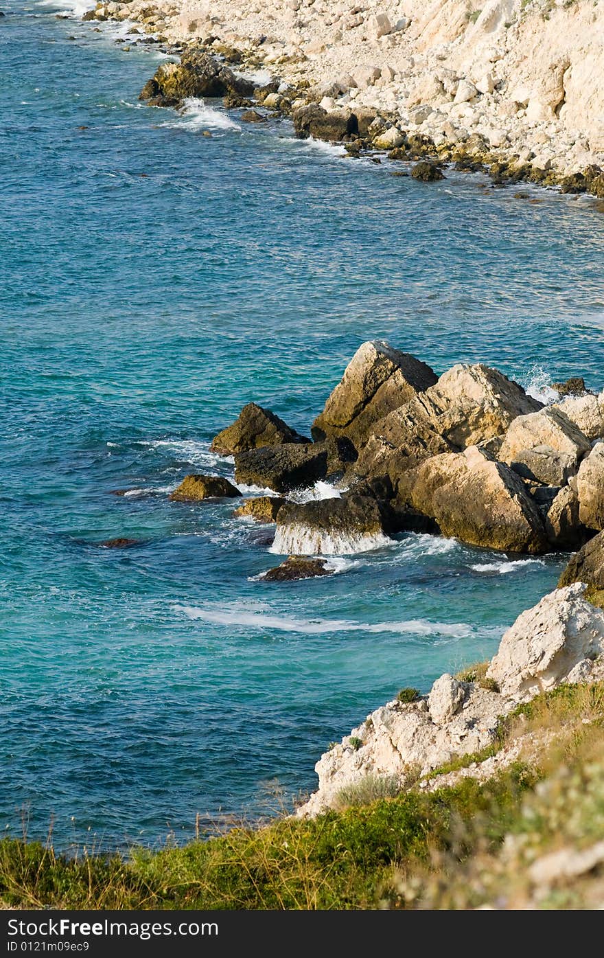 View of beautiful rocky bay at Blak Sea, Crimea, Tarhankut